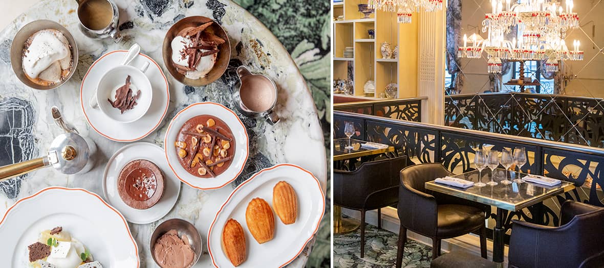 Salon des Manufactures Alain Ducasse à Paris, dégustation de chocolat chaud et madeleines dans un décor élégant.