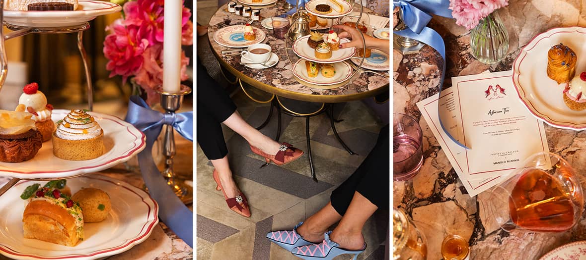 Tea time raffiné à l’Hôtel de Crillon à Paris, service d’exception avec pâtisseries élégantes et ambiance luxueuse.