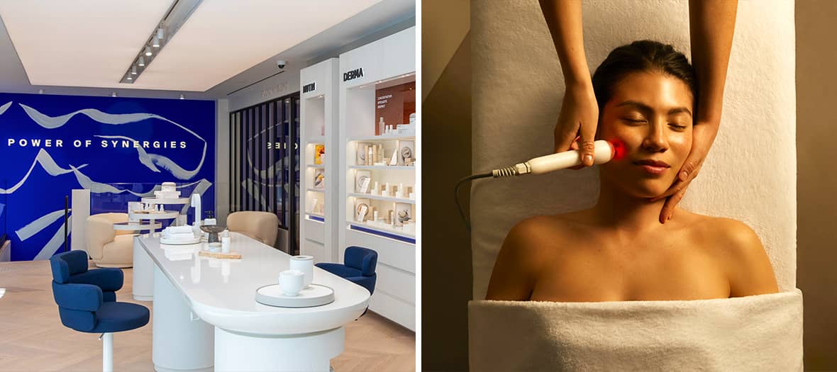 Soin du visage haute technologie à la Maison myBlend avec massage LED dans un spa à Paris.