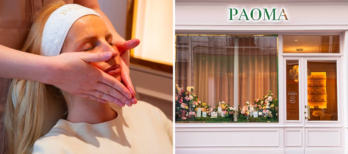 Soin du visage Paoma à Paris avec techniques holistiques et façade de l’institut.