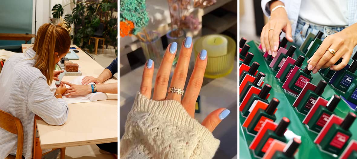 Bar à ongles Manucurist à Paris, spécialiste du vernis green, espace épuré avec table de manucure et large choix de vernis écoresponsables.