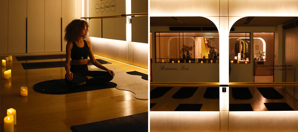 Cours de yoga et barre sculpt au Burning Bar Paris dans une ambiance intimiste aux bougies.
