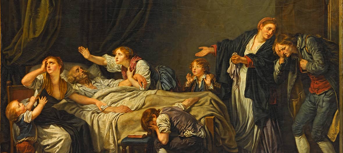 Le Fils puni, peinture de Jean-Baptiste Greuze exposée au Petit Palais dans l’exposition L’enfance et la lumière.