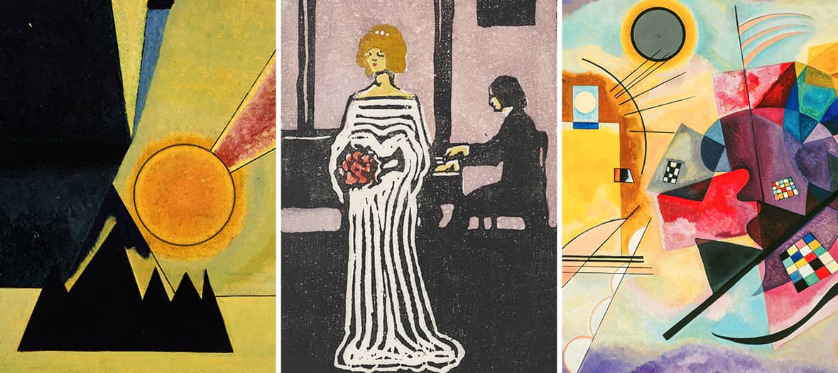 Tableaux abstraits de Vassily Kandinsky dans l’exposition La musique des couleurs à Paris.