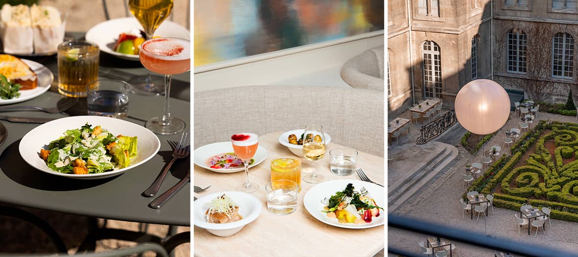 Salades, cocktails et plats raffinés servis au restaurant Jòli du Petit Palais à Paris.