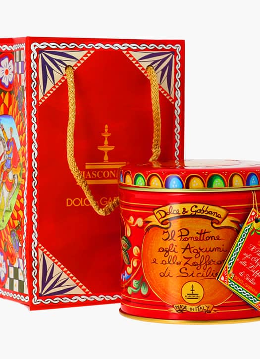 Panettone Dolce & Gabbana aux agrumes et au safran de Sicile, coffret coloré de Noël à Paris