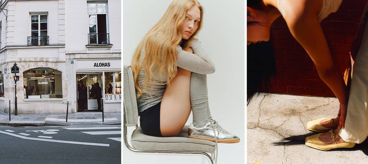Façade de la boutique ALOHAS à Paris, marque de chaussures écoresponsables tendance dans le Marais