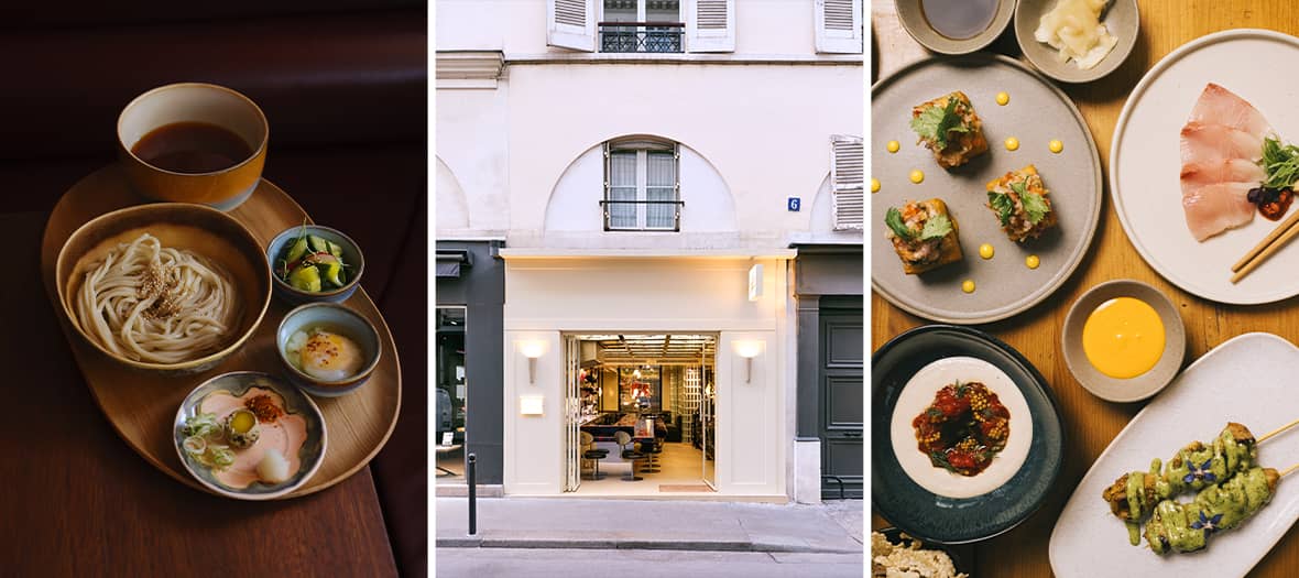 Sélection de restaurants japonais à Paris avec plats traditionnels, façade et assiettes de spécialités nippones