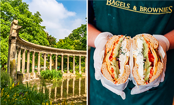 Montage des plus beaux parcs pour pique-niquer à Paris : parc Monceau, jardin du Palais-Royal et bagel généreux signé Bagels & Brownies.