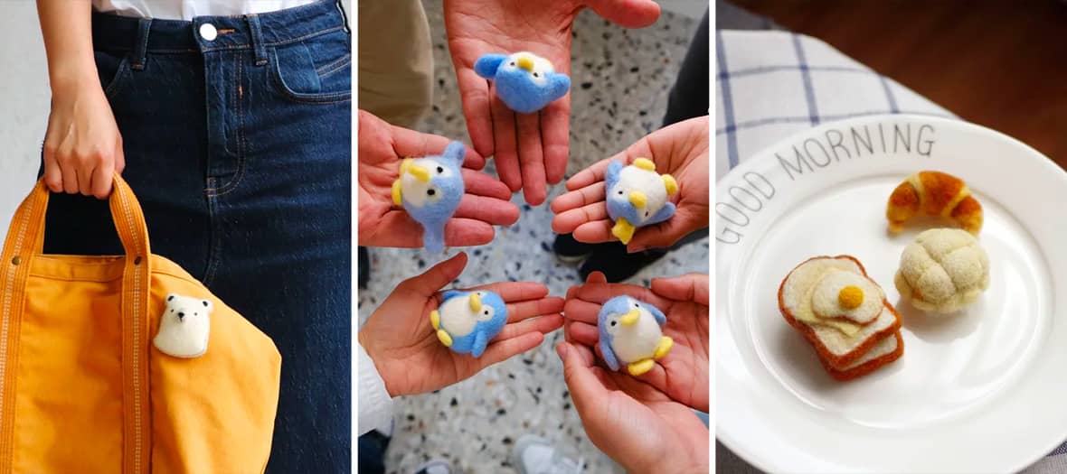 Atelier créatif de feutrage pour réaliser des figurines kawaii en laine à Paris