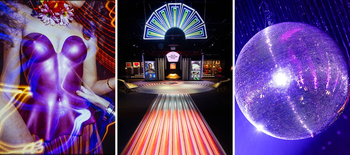 Exposition immersive sur la culture disco à Paris mêlant mode, musique et ambiance 80's