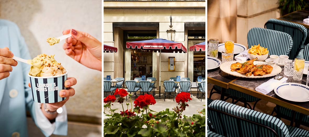 Terrasse et spécialités du restaurant Lordy's Paris Club dans le 16e arrondissement.