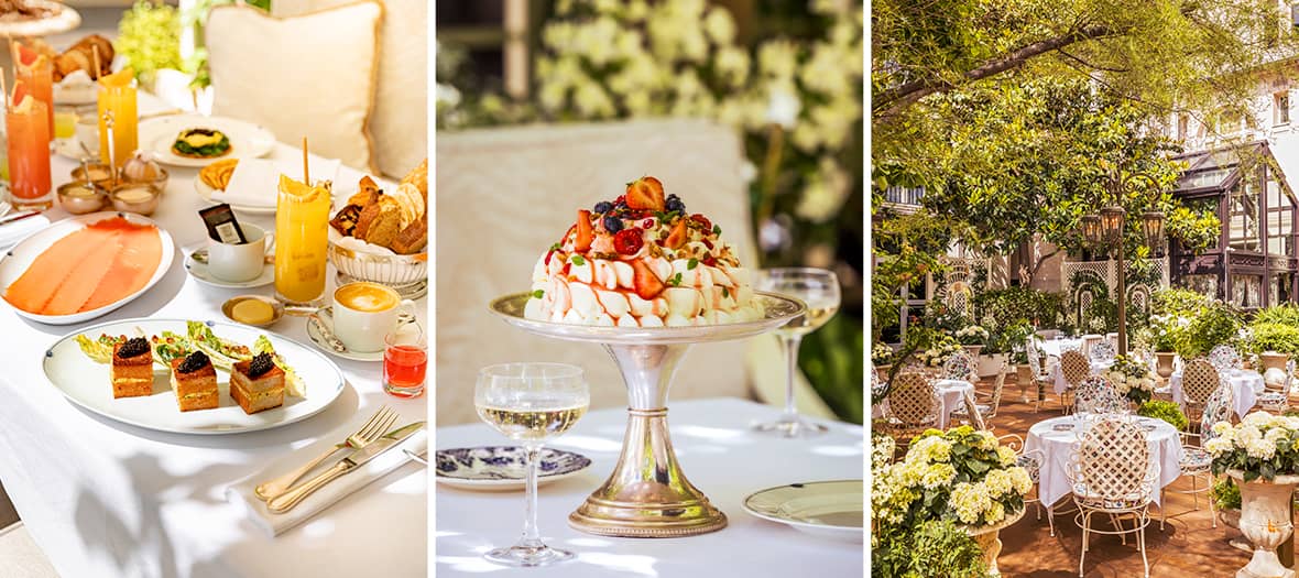 Brunch gourmand sur la terrasse fleurie de la Maison Revka à Paris 16e.
