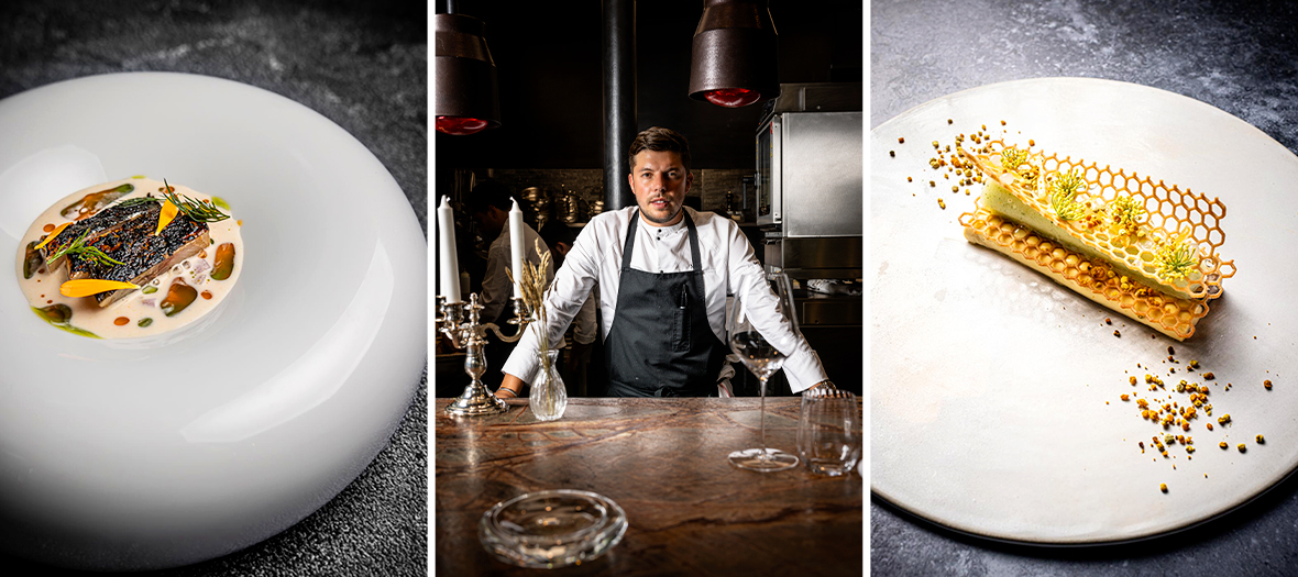 Plats gastronomiques et chef du restaurant étoilé Substance à Paris 16e.