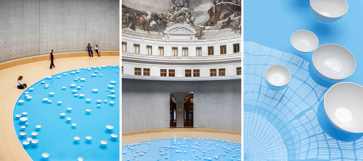 Œuvre contemporaine immersive sous la coupole de la Bourse de Commerce à Paris, au cœur d’une exposition estivale.