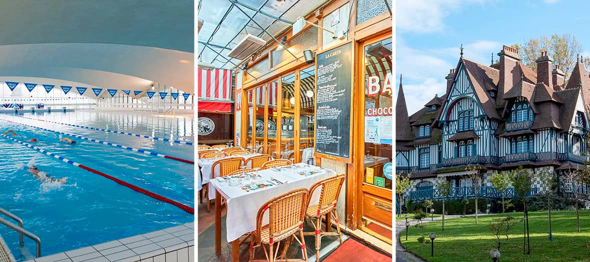 Piscine olympique, terrasse de restaurant et villa normande à Deauville pour un week-end entre culture, détente et gastronomie.