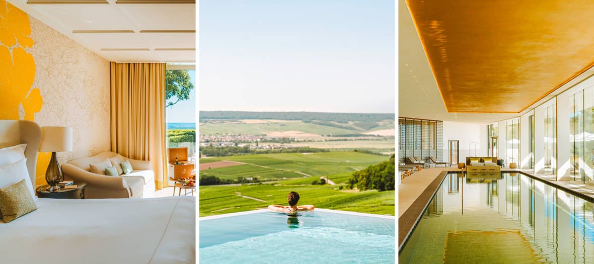 Le Royal Champagne Hôtel & Spa, un établissement de luxe avec piscine et vue sur les vignobles de Champagne.