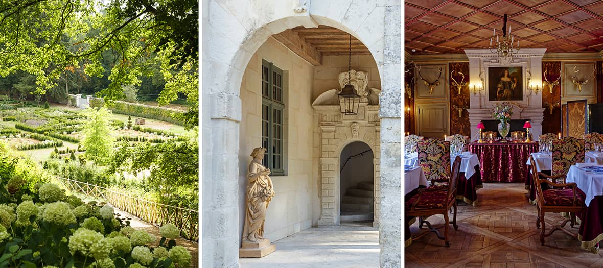 Jardins à la française, architecture classique et salle à manger élégante du Château de La Vallière, en Val de Loire.
