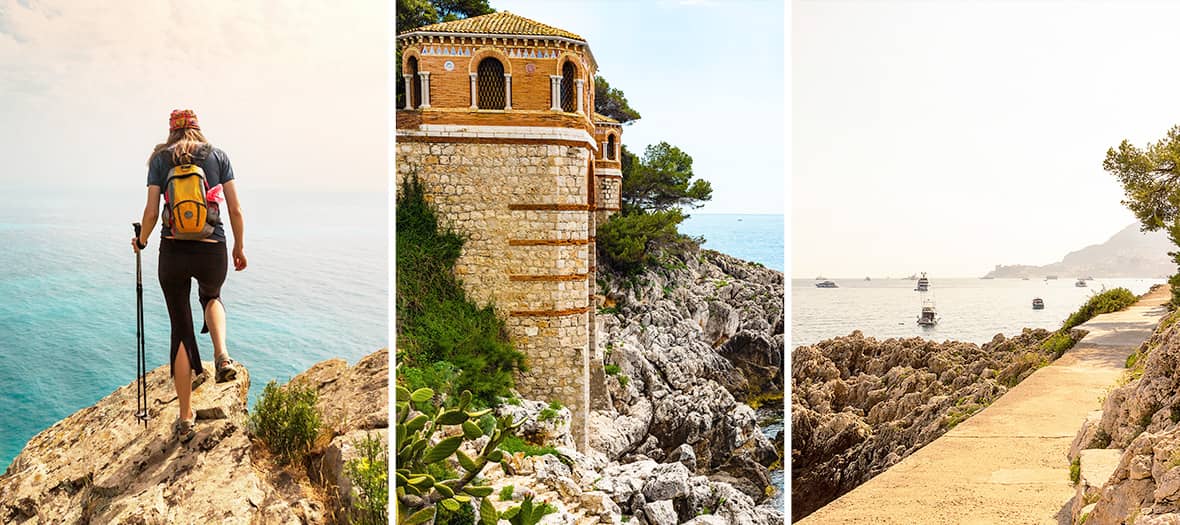 Randonnée sur le sentier du littoral de Roquebrune-Cap-Martin offrant une vue spectaculaire sur la mer Méditerranée.