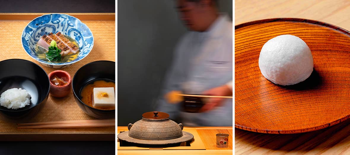 Table japonaise traditionnelle chez Chakaiseki Akiyoshi &agrave; Paris, exp&eacute;rience kaiseki authentique dans un cadre &eacute;pur&eacute; et apaisant