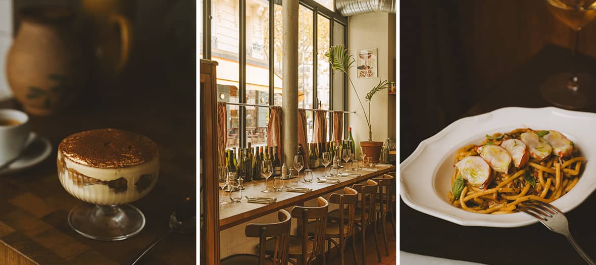 Intérieur coloré, sandwich fondant et devanture moderne du restaurant Scarpetta dans le 9e arrondissement de Paris