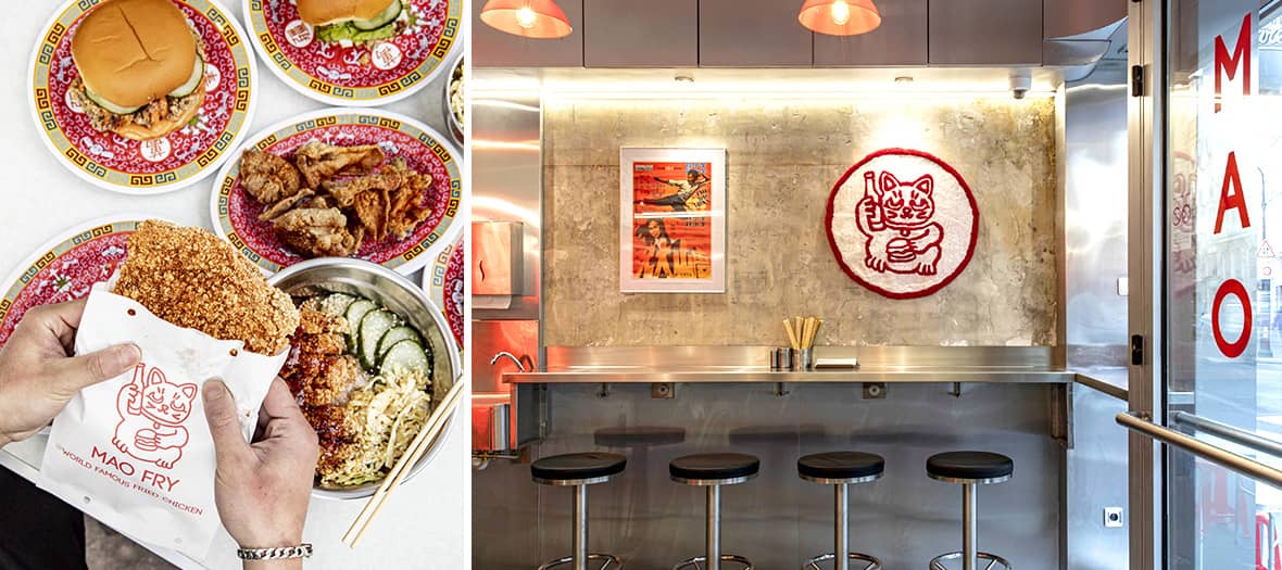 Poulet frit ta&iuml;wanais g&eacute;ant et comptoir minimaliste chez Mao Fry &agrave; Paris