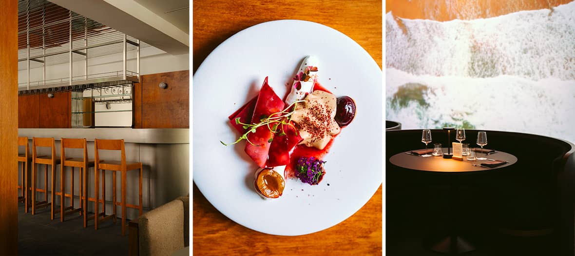 Assiette gastronomique artistique du restaurant Atica &agrave; Paris, cuisine moderne et exp&eacute;rience visuelle immersive.