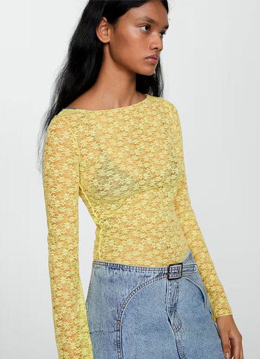 tshirt dentelle jaune mango